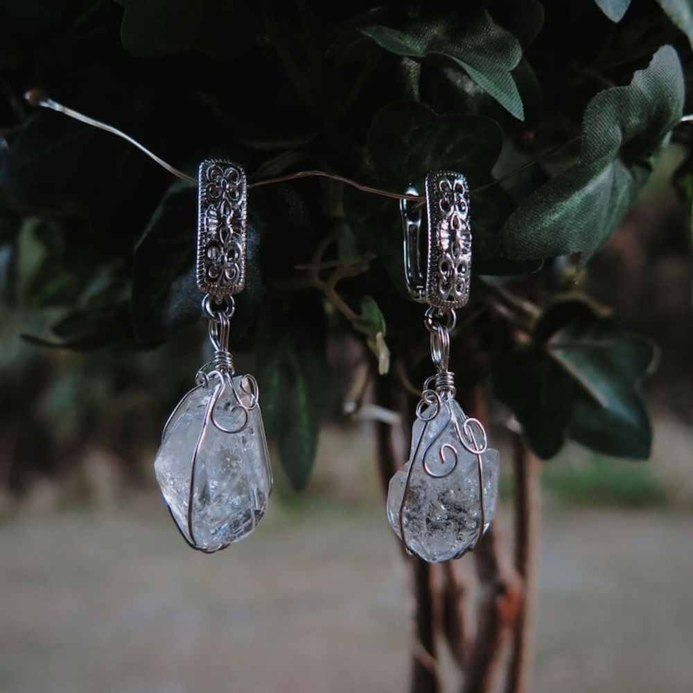 Clear Herkimer Quartz Crystal Dangle Earrings